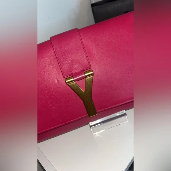 Yves Saint Laurent Pink Clutch with Gold Accents - Picture 6 of 9